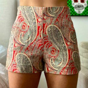 ZARA Women retro red paisley high waisted SHORTS HOT PANTS XS extra small nwot